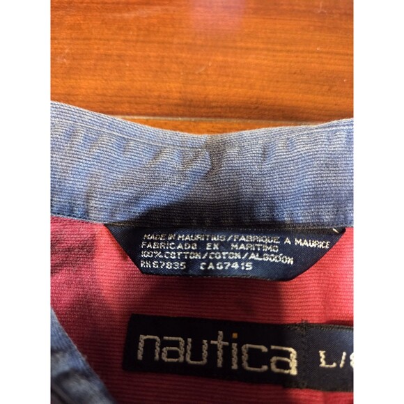 Vintage Nautica Shirt Men's Large Blue Red Wide Stripe Button Down 90s Classic - Picture 5 of 5